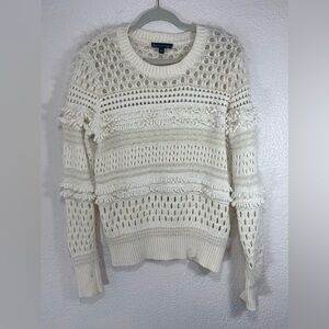 Banana Republic Tiered Fringe and Mesh Crewneck Pullover Sweater Women’s Medium